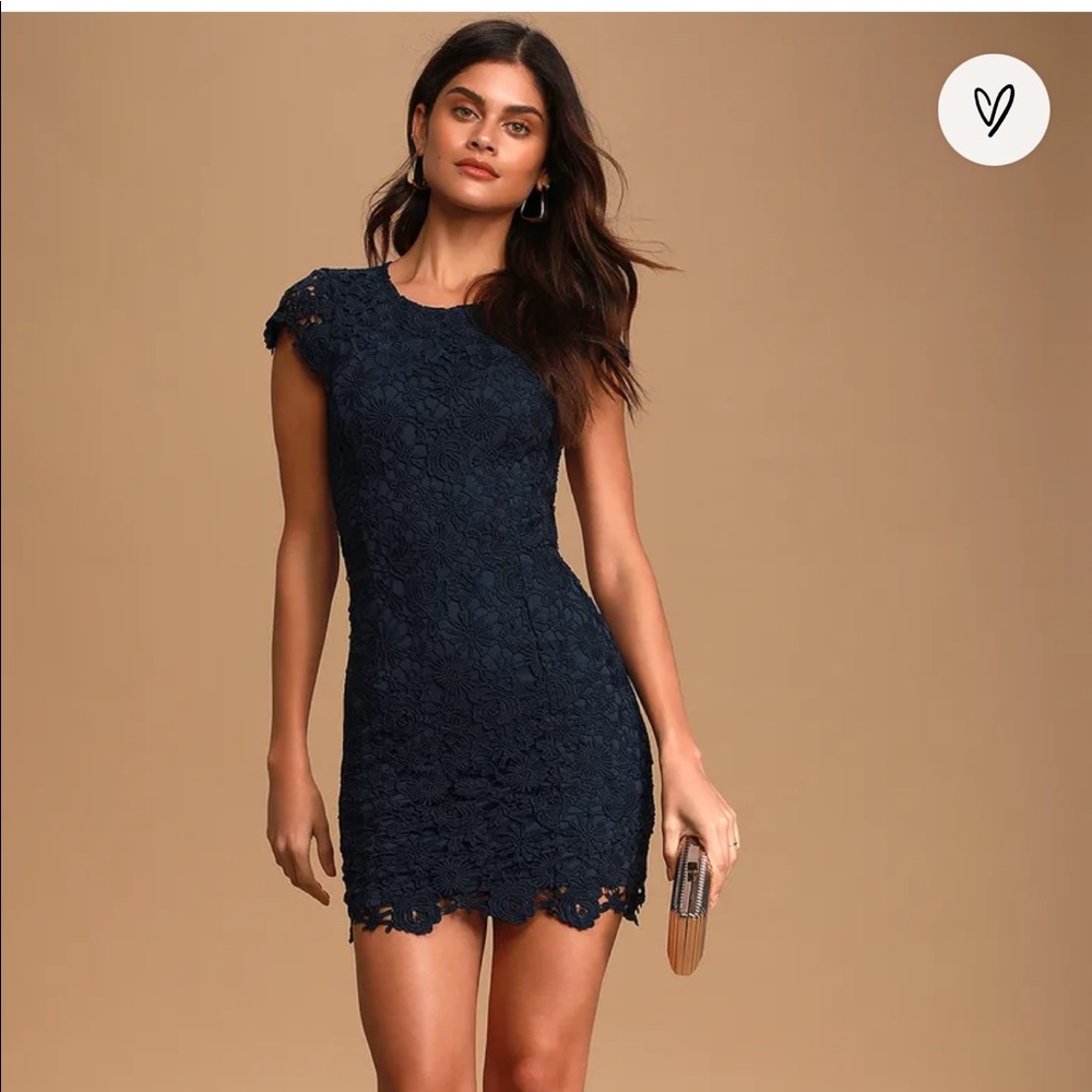 Lulus Navy Lace Open Back Dress
